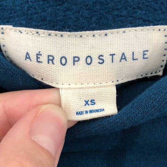 Aeropostale Teal Blue Green Hexagonal Mountain Trees Pull Over Hoodie Sweatshirt - Picture 2 of 10